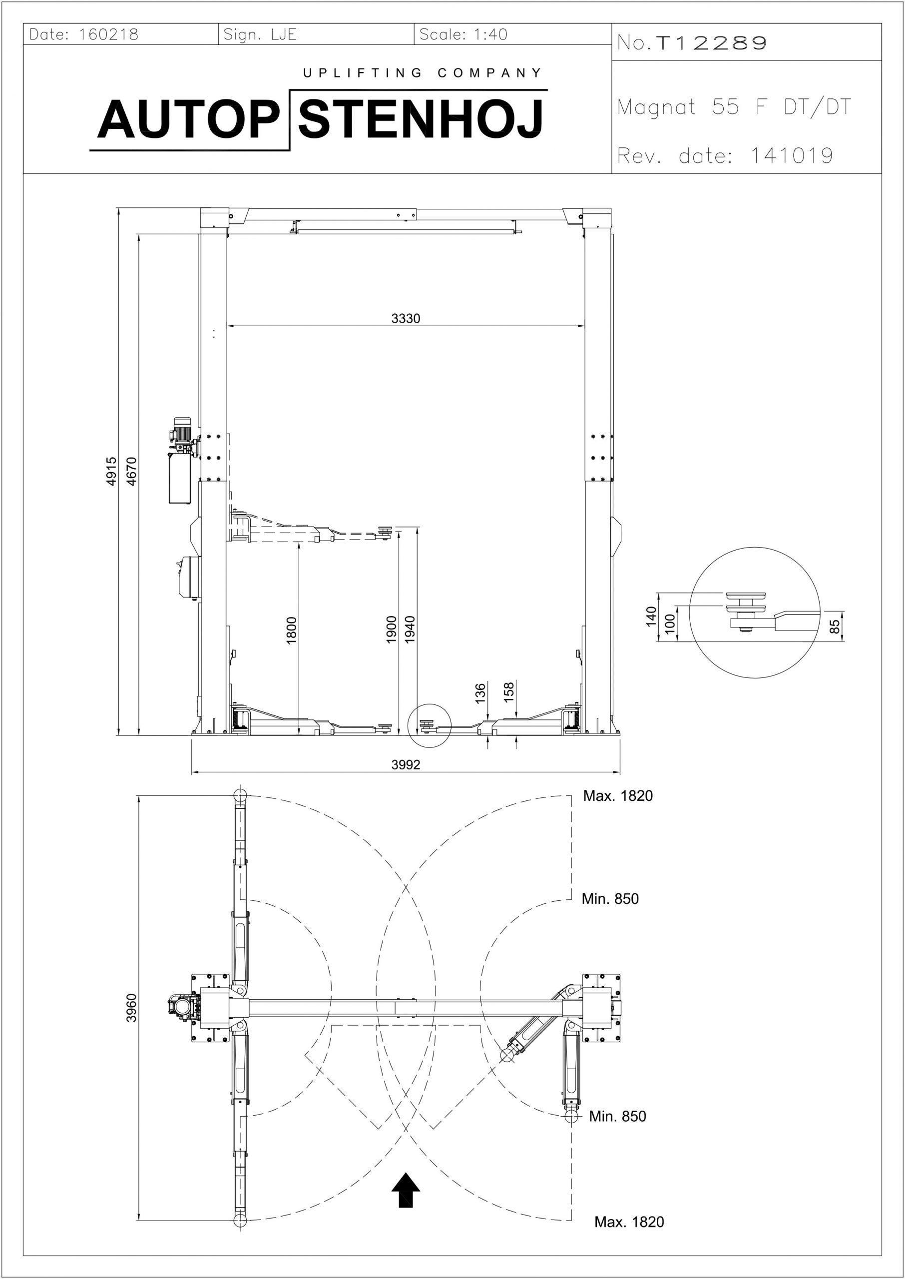 ליפט 2 עמודים 5.5 טון Magnat 55 Autop-Stenhoj